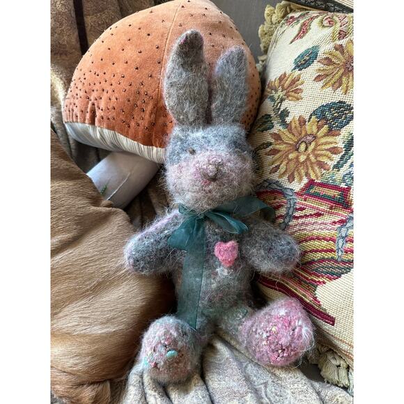 Stuffed animal needle-felted rabbit unique wool alpaca boho gift bunny handmade - Picture 2 of 16